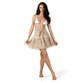 ALURE Beige Linen Mini Skirt, luxury linen resort wear for women, bohemian mini skirt with crochet lace details and feminine tiered silhouette by BILEYA COUTURE.