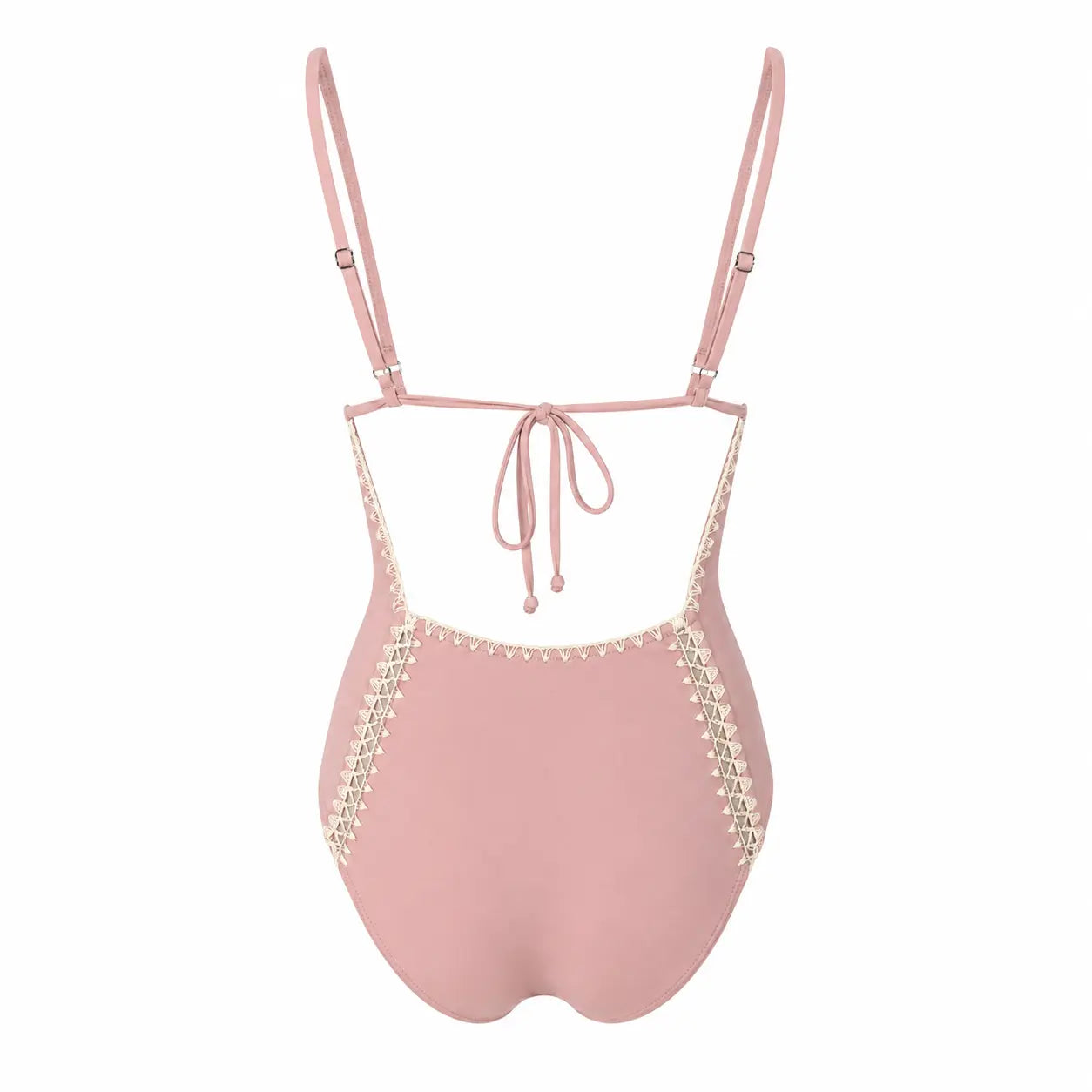 Pink swimsuit with thin straps on a white background