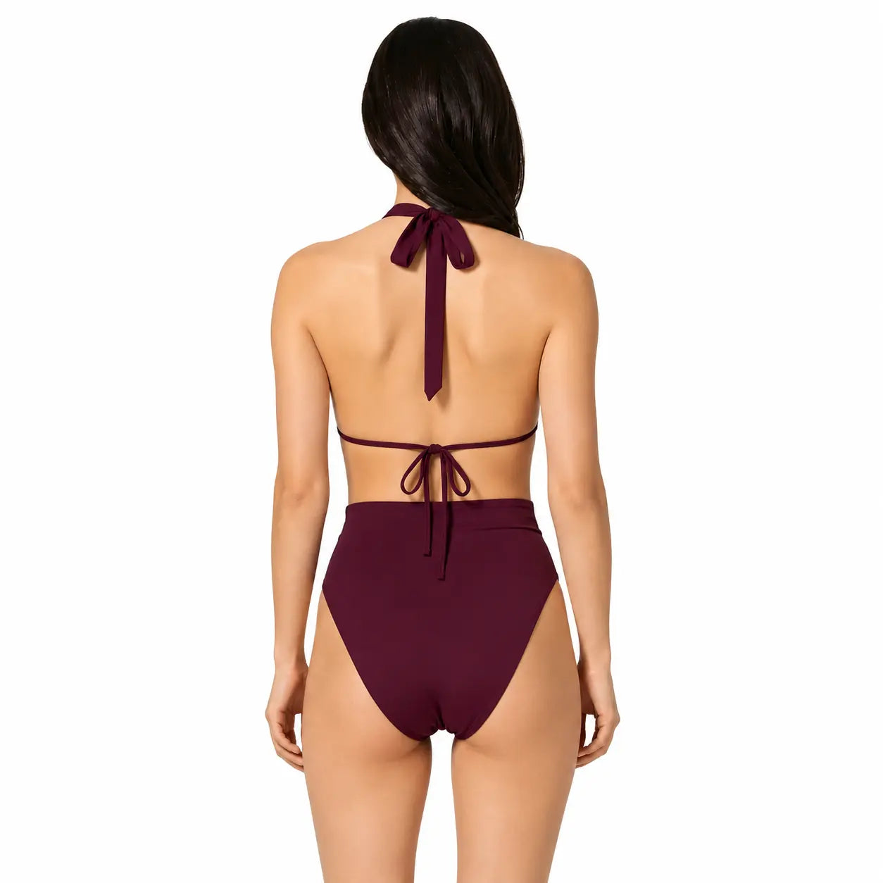 Burgundy bikini set on a white background