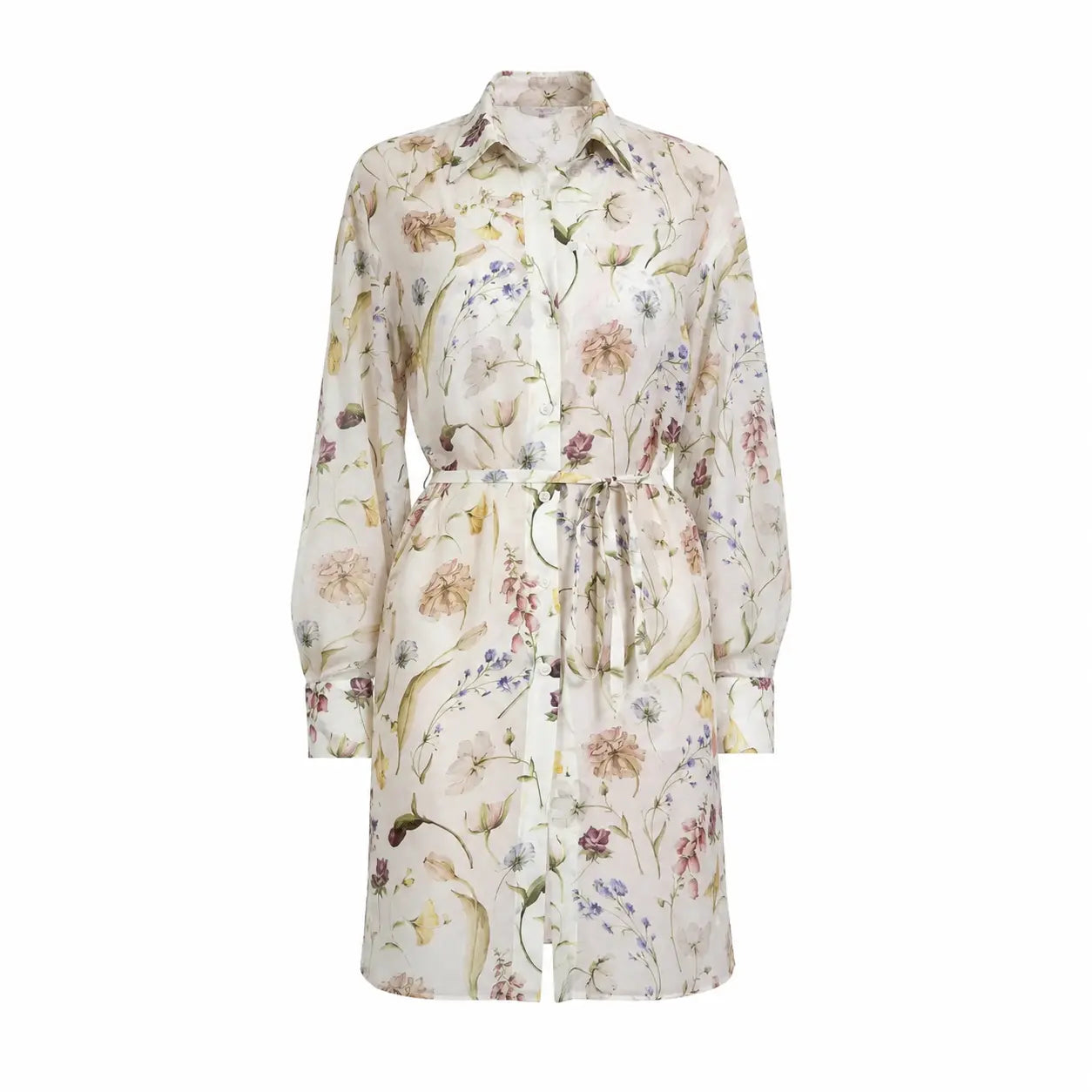 Luxury floral silk resort shirt for women, JARDIN Long Silk Shirt by BILEYA COUTURE, crafted from premium silk and cotton blend, elegant beach cover-up, designer resort wear and summer fashion.