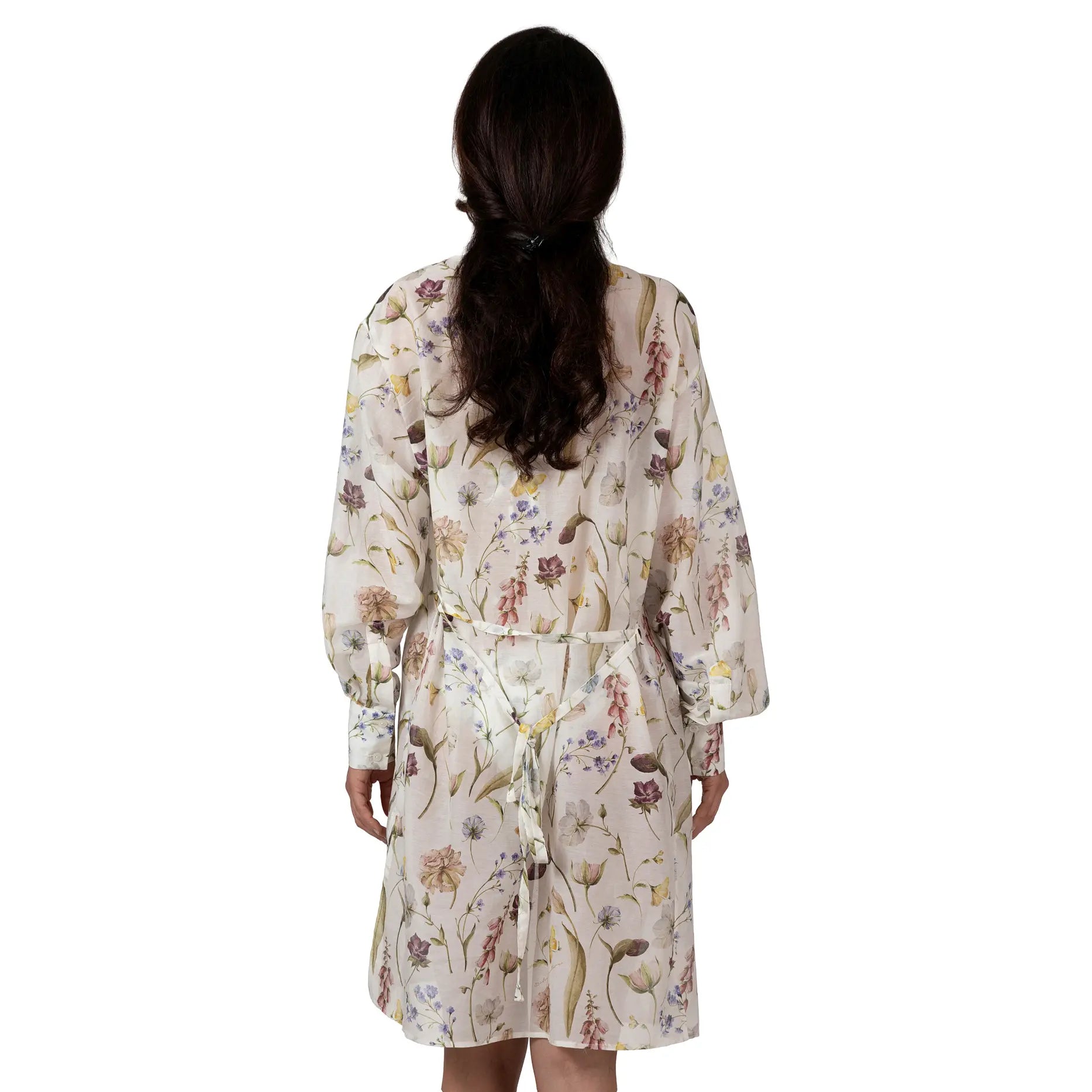 JARDIN Long Silk Shirt with multicoloured floral print, luxury resort wear crafted from silk and cotton blend, elegant beach cover-up and designer summer shirt by BILEYA COUTURE.