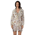 JARDIN Long Resort Top with floral print, luxury silk and cotton resort wear for women, elegant beach cover-up with romantic ruffle neckline by BILEYA COUTURE.