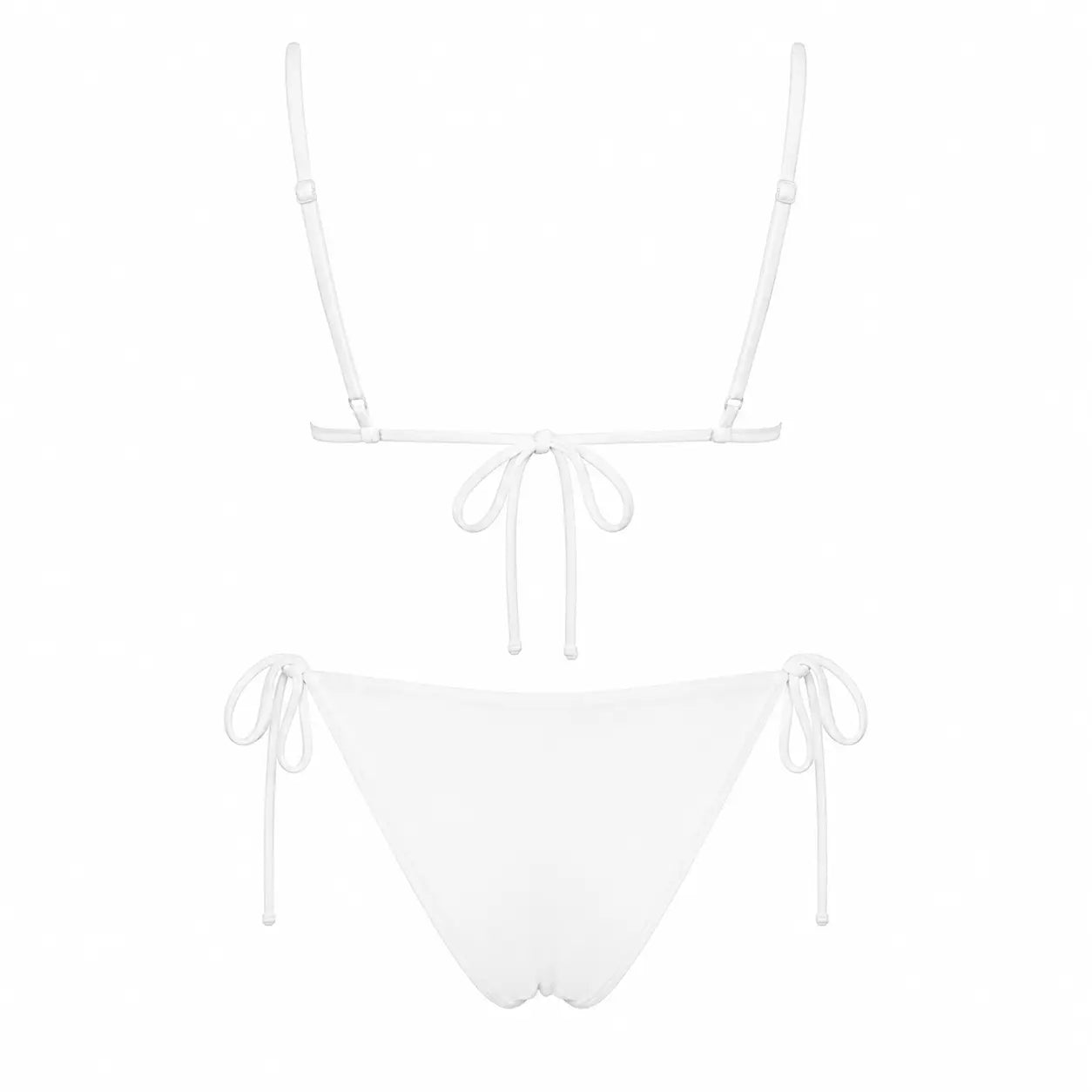 White bikini top and bottom set on a white background