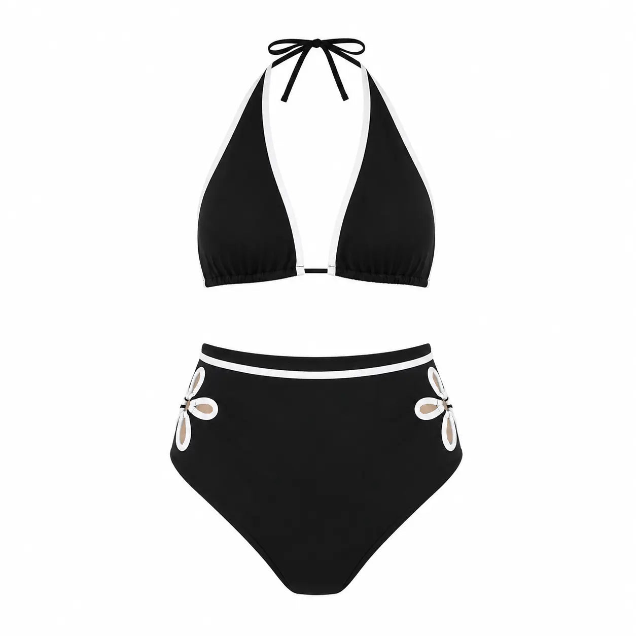 BILEYA COUTURE ALAIA BLACK designer high-end handmade two-piece bikini, luxury boutique swimwear, front view