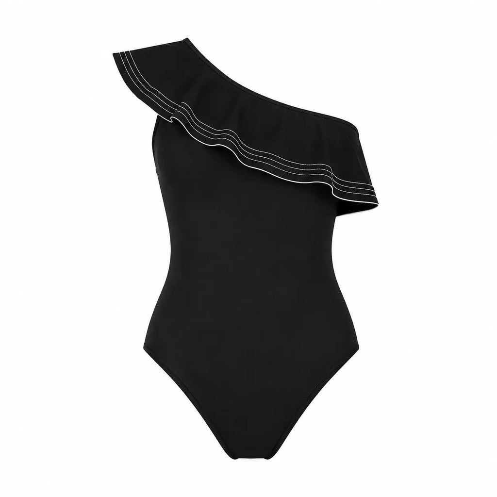 ALENA BLACK ONE-SHOULDER SWIMSUIT - BILEYA COUTURE
