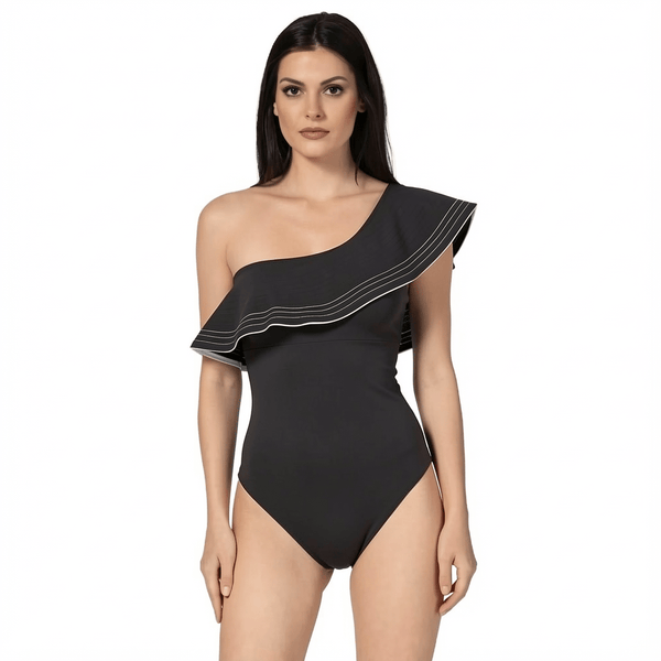 ALENA Black One-Shoulder Swimsuit | Luxury Swimwear | BILEYA COUTURE