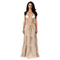 ALURE Beige Linen Long Skirt by BILEYA COUTURE – luxury beige linen maxi skirt with tiered silhouette and resort elegance