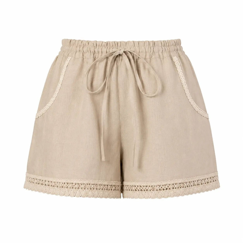 ALURE Beige Linen Shorts 3D view by BILEYA COUTURE – premium natural linen shorts with timeless boutique design