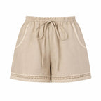 ALURE Beige Linen Shorts 3D view by BILEYA COUTURE – premium natural linen shorts with timeless boutique design