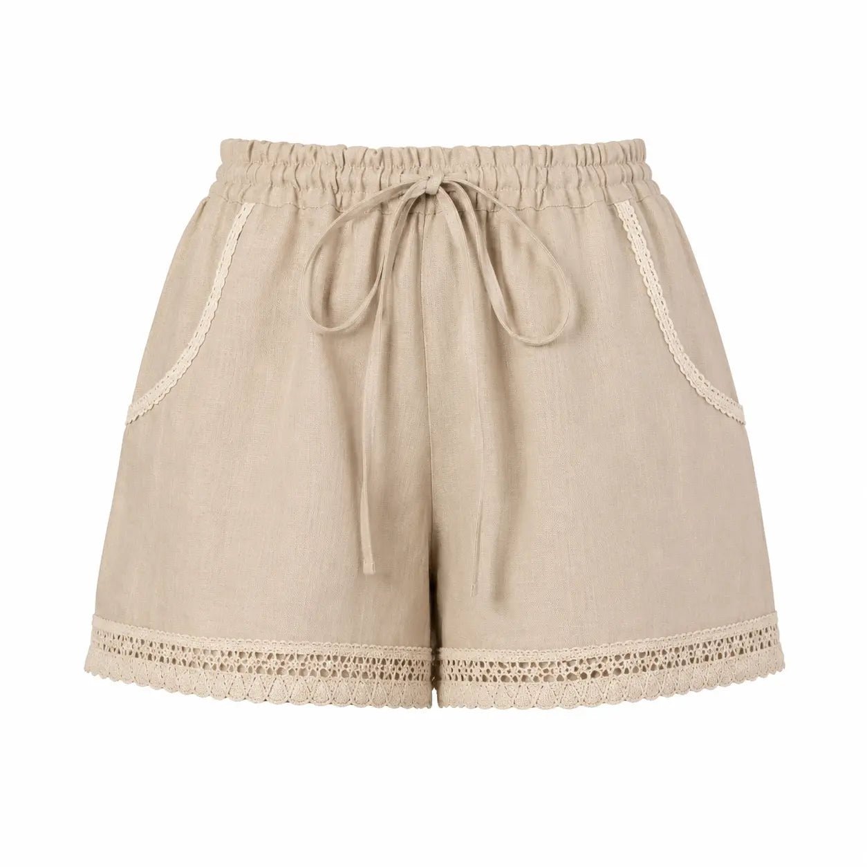 ALURE Beige Linen Shorts 3D view by BILEYA COUTURE – premium natural linen shorts with timeless boutique design