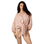ALURE PEACH luxury linen shirt by BILEYA COUTURE – front tie blouse in peach linen with elegant resort style