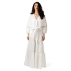 ALURE White linen outfit by BILEYA COUTURE – luxury white linen shirt with long skirt in elegant boutique resort style