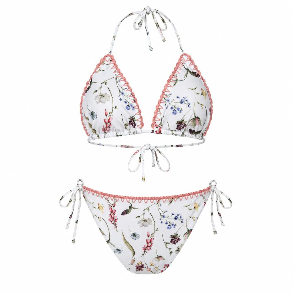 BILEYA COUTURE AMAYA COUTURE JARDIN designer high-end handmade floral two-piece bikini, luxury boutique swimwear, front view