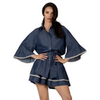 AMELIE DENIM boutique outfit by BILEYA COUTURE – luxury denim skort with matching shirt, feminine designer summer set