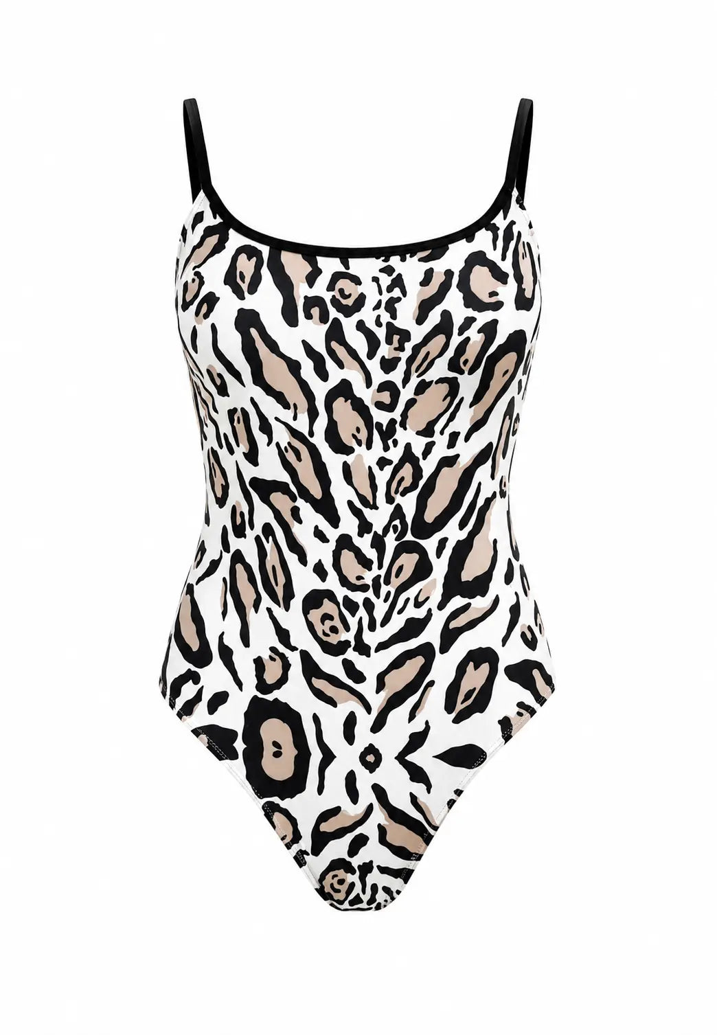 BILEYA COUTURE luxury leopard print one-piece swimsuit 3D front view in white with elegant cut-out design.