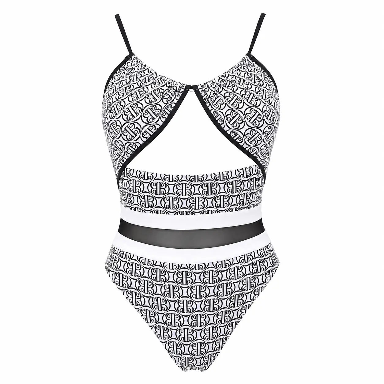 BILEYA COUTURE designer one-piece swimsuit front view featuring signature logo, architectural cutout and premium Italian fabric