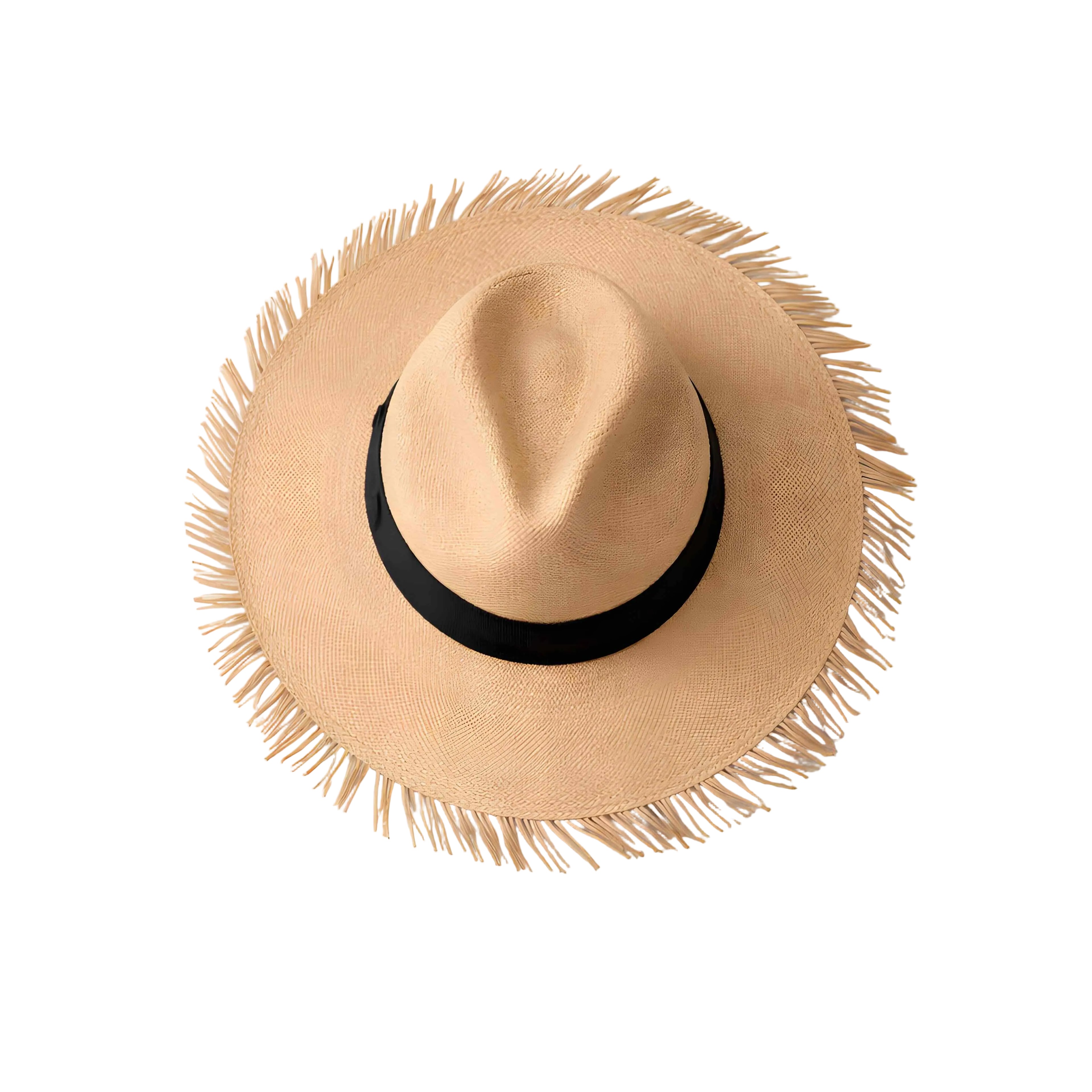 Beige straw hat with black band 