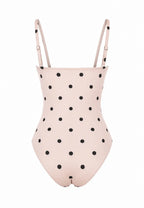 BILEYA COUTURE ROSETTA BEIGE high-end luxury designer one-piece swimsuit 3D back view with halter strap