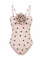 BILEYA COUTURE ROSETTA BEIGE high-end luxury designer one-piece swimsuit 3D front view with handmade rose