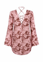 BILEYA COUTURE luxury SIRENA PINK beach cover-up tunic 3D front view in premium designer resort wear fabric.