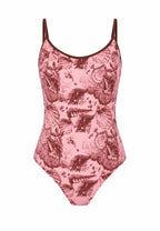 BILEYA COUTURE luxury SIRENA PINK one-piece swimsuit 3D front view in premium Italian designer fabric.