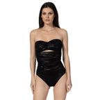 BLACK DREAM One-Piece by BILEYA COUTURE – luxury black swimsuit with leather effect and elegant high-end resort style