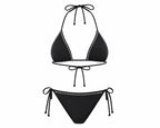 BILEYA COUTURE BLACK PEARL two-piece luxury bikini, handcrafted black triangle swimwear with genuine pearl details, front view