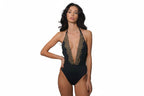 BOLIVIQ One-Piece by BILEYA COUTURE – luxury black swimsuit with open front, lace details and elegant high-end resort wear