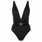 DONNA BLACK 3D front view by BILEYA COUTURE – luxury black one-piece swimsuit for timeless elegance