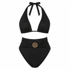 DONNA black two-piece luxury swimsuit 3D front view by BILEYA COUTURE high-end designer boutique swimwear
