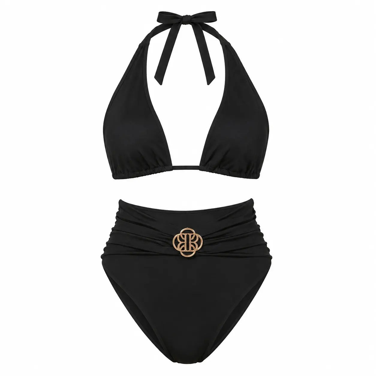 DONNA black two-piece luxury swimsuit 3D front view by BILEYA COUTURE high-end designer boutique swimwear