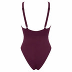 DONNA BURGUNDY 3D back view by BILEYA COUTURE – boutique burgundy swimsuit with open back and resort elegance