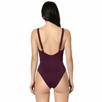 DONNA BURGUNDY back view by BILEYA COUTURE – high-end one-piece swimsuit with open back and luxury beachwear