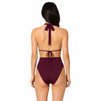 DONNA BURGUNDY back view by BILEYA COUTURE – designer burgundy two-piece swimsuit with luxury beachwear elegance