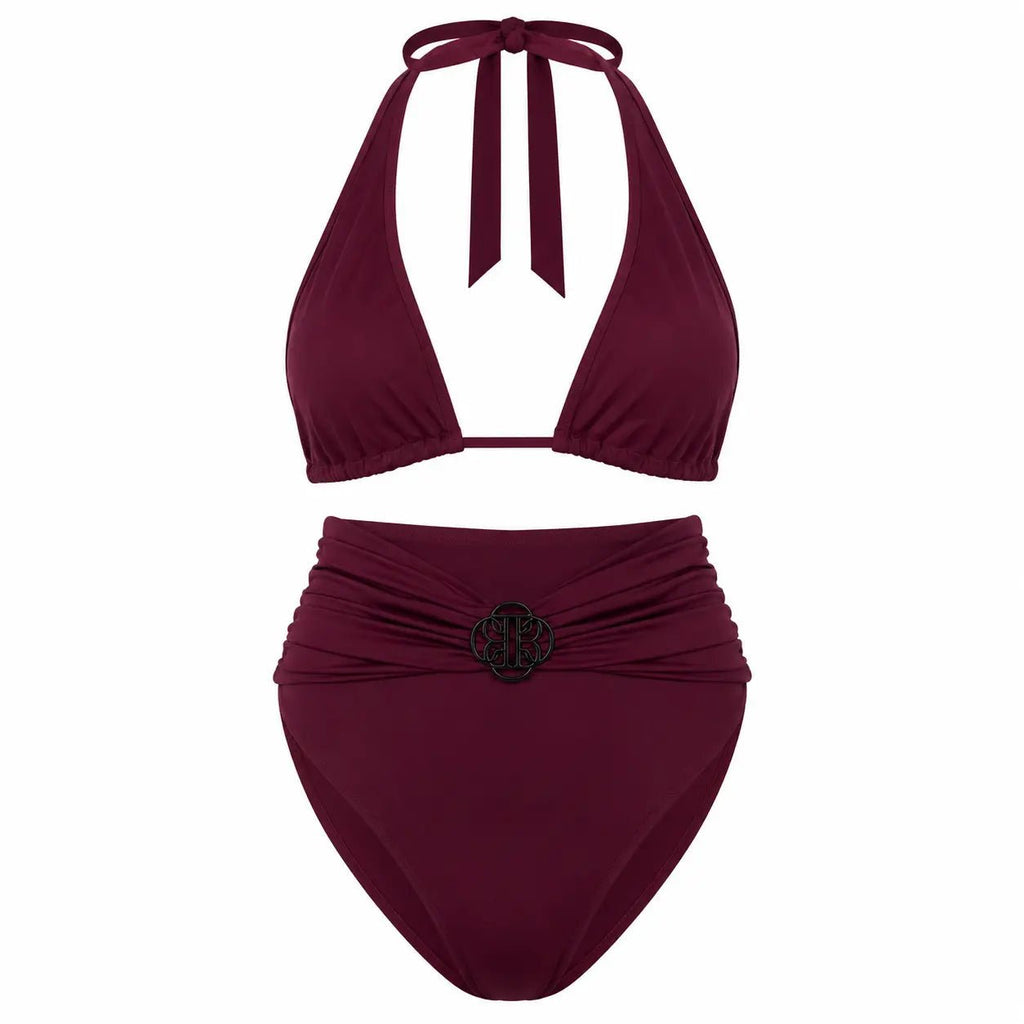 DONNA BURGUNDY luxury bikini by BILEYA COUTURE – elegant burgundy two-piece with high-waist design and premium style