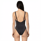 DONNA BLACK back view by BILEYA COUTURE – designer black one-piece swimsuit with open back and luxury beachwear style