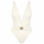 BILEYA COUTURE DONNA WHITE premium white one-piece swimsuit with deep plunge neckline and luxury design