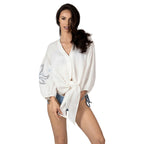 FIRA LINEN SHORT SHIRT WITH BRODERIE ANGLAISE SLEEVE - BILEYA COUTURE