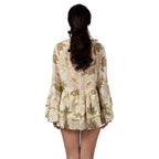 FLEUR DE LUMIÈRE Short Tunic back view by BILEYA COUTURE – floral silk cotton tunic with romantic ruffles