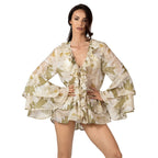 FLEUR DE LUMIÈRE Short Tunic by BILEYA COUTURE – luxury silk cotton tunic with floral print and romantic ruffles