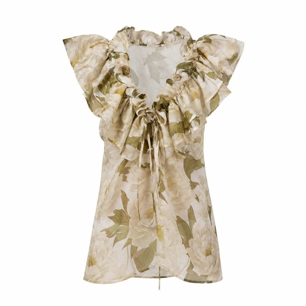 FLEUR DE LUMIÈRE 3D boutique top by BILEYA COUTURE – luxury floral sleeveless silk cotton top with romantic design
