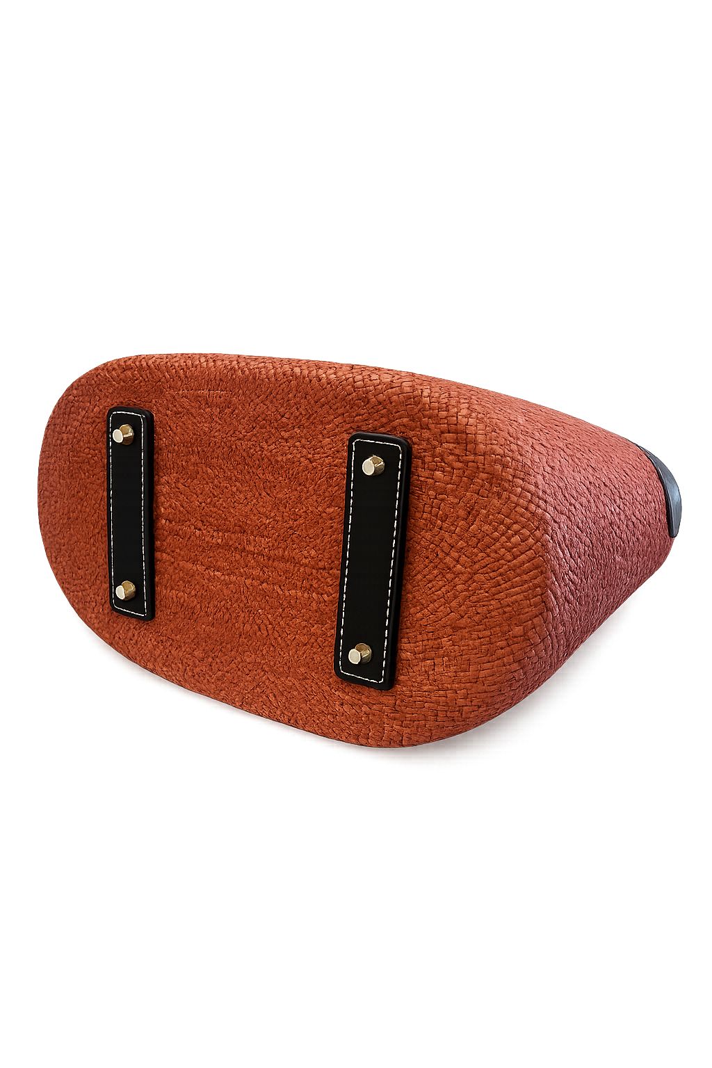 Brown leather saddlebag with black straps by BILEYA COUTURE
