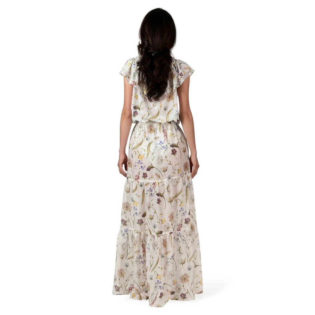 JARDIN boutique resort set back view by BILEYA COUTURE – floral silk shirt with elegant short sleeve top