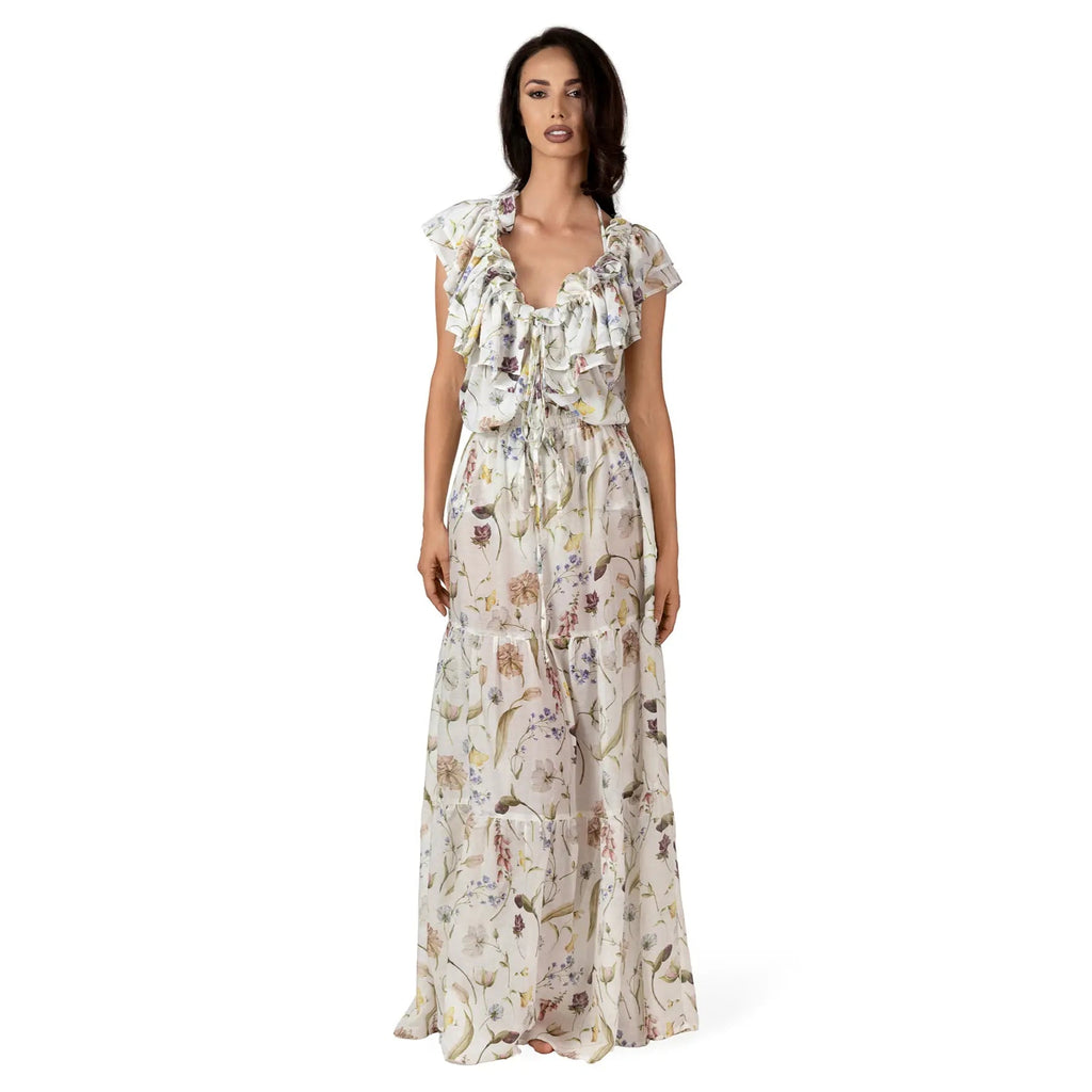 JARDIN floral outfit by BILEYA COUTURE – luxury long silk shirt with sleeveless top in elegant resort wear style