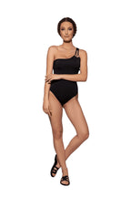 LORA BLACK designer swimsuit by BILEYA COUTURE – high-end black one-piece with one-shoulder silhouette and luxury resort wear