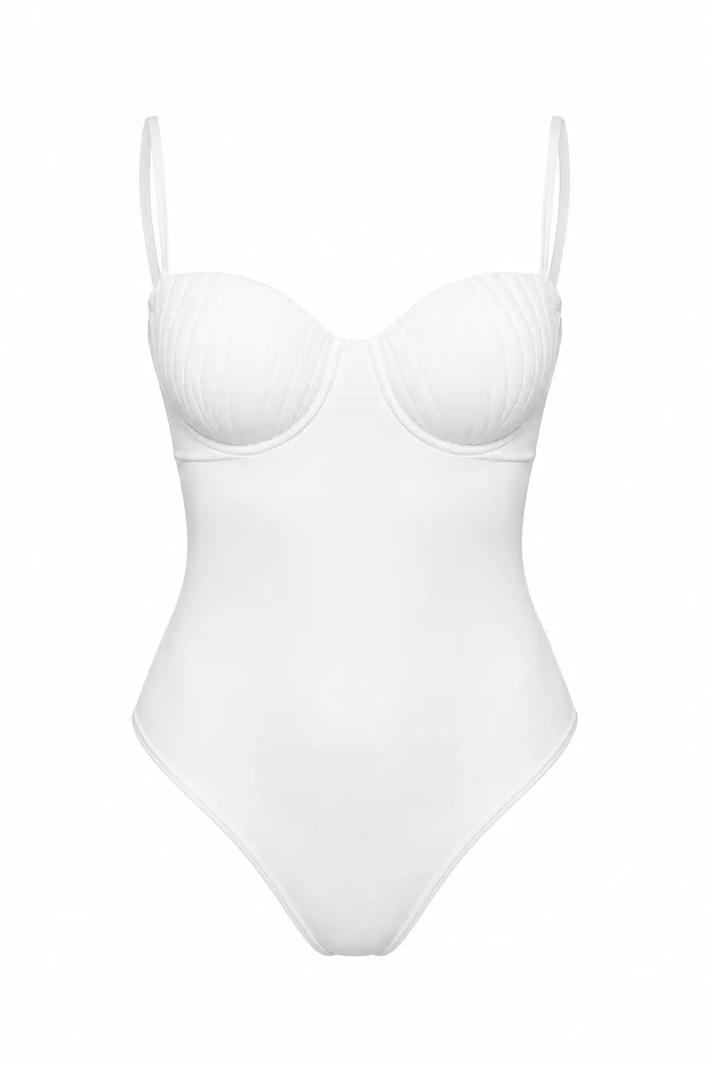 BILEYA COUTURE LORENA WHITE high-end luxury designer structured one-piece swimsuit 3D front view