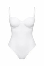 BILEYA COUTURE LORENA WHITE high-end luxury designer structured one-piece swimsuit 3D front view