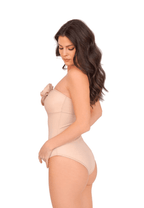 MAGNOLIA BEIGE designer one-piece swimsuit by Bileya Couture, side and back view showcasing the elegant silhouette, removable halter straps, and premium Italian fabric. Boutique resort wear combining refined craftsmanship, exceptional comfort, and effortless luxury.