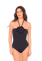 MAGNOLIA BLACK One-Piece by BILEYA COUTURE high-end black swimsuit with handmade magnolia flower, luxury elegant resort wear