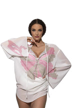 MAGNOLIA Tunic front view by BILEYA COUTURE – high-end floral beach cover-up with elegant resort wear and luxury style
